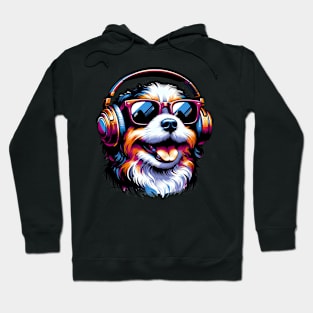 Smiling Russian Tsvetnaya Bolonka DJ in Artistic Splendor Hoodie